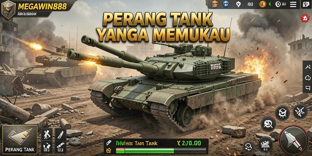 Tampilan antarmuka MEGAWIN888 yang dinamis dan menarik saat bermain Perang Tank.