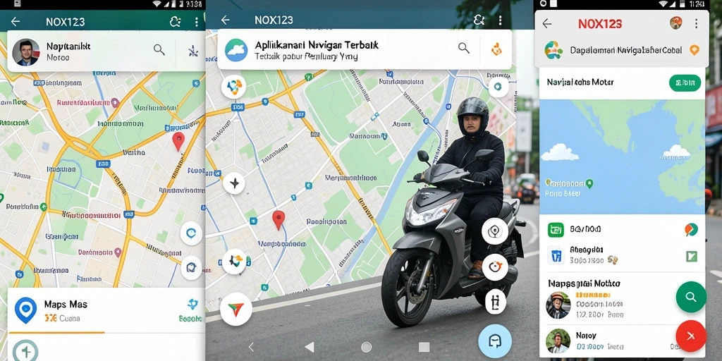 Antarmuka utama NOX123 menampilkan navigasi yang jelas dan informatif untuk pengendara motor.