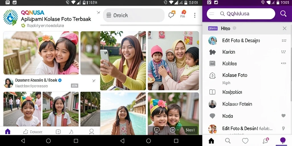 Antarmuka menarik QQNUSA untuk membuat kolase foto.