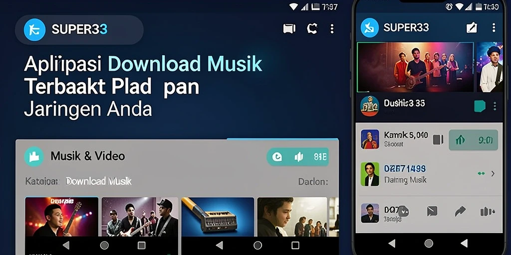 Antarmuka aplikasi SUPER33 yang sederhana dan efisien untuk Download Musik.