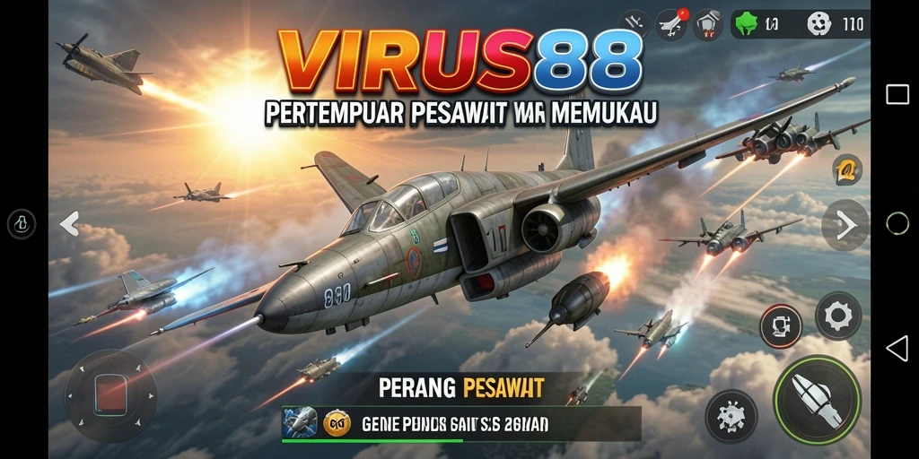 Antarmuka menarik dan dinamis dalam permainan Perang Pesawat.